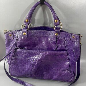 NWOT Maurizio Tauiti Purple Shiny Distressed Leather Shoulder Bag